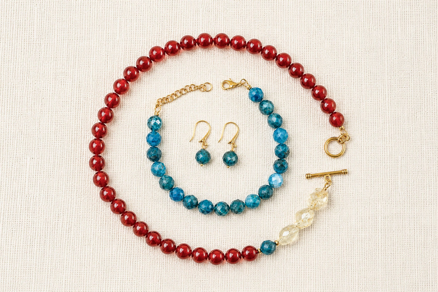 Louie & Harry jewelry set styled together, necklace bracelet and earrings