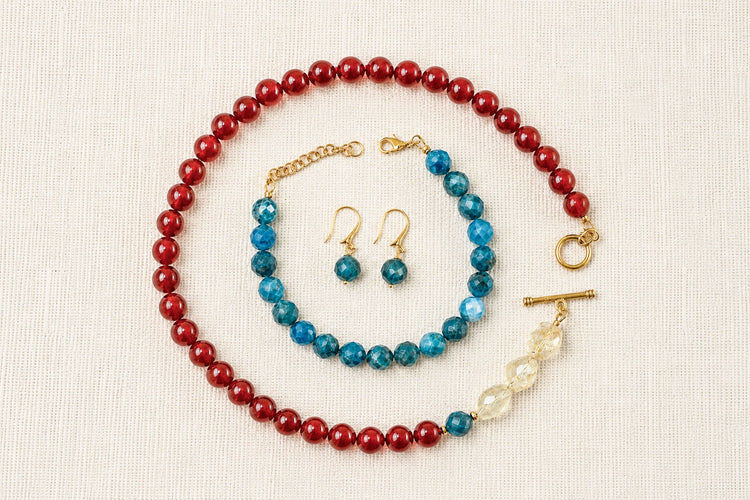 Louie & Harry jewelry set styled together, necklace bracelet and earrings