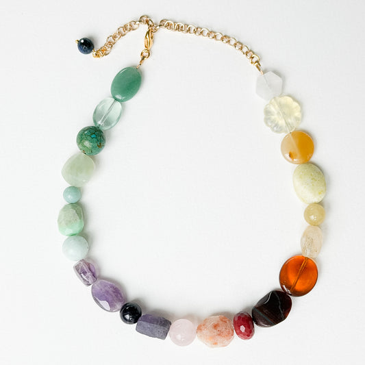 Meridian mixed semi-precious stone necklace laid flat
