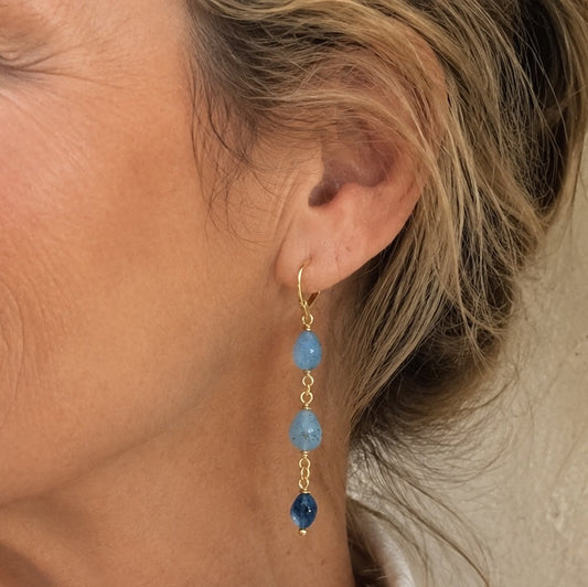 Talia blue drop earrings styled shot