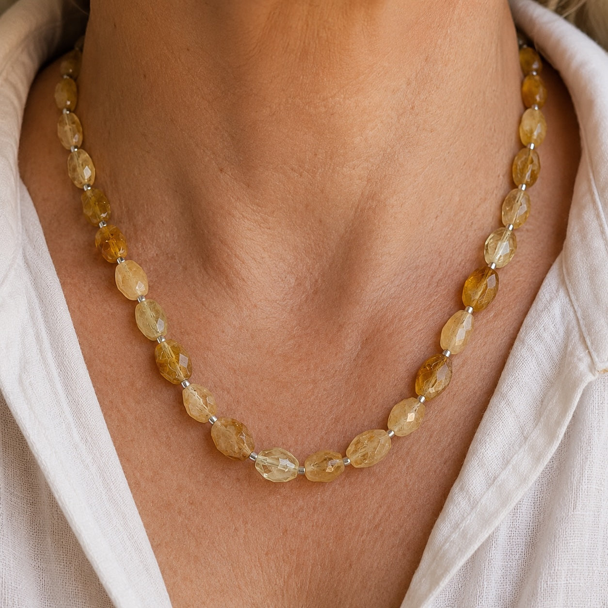 Solene faceted citrine beaded necklace with gold chain