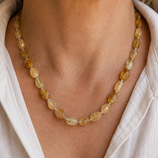 Solene faceted citrine beaded necklace with gold chain